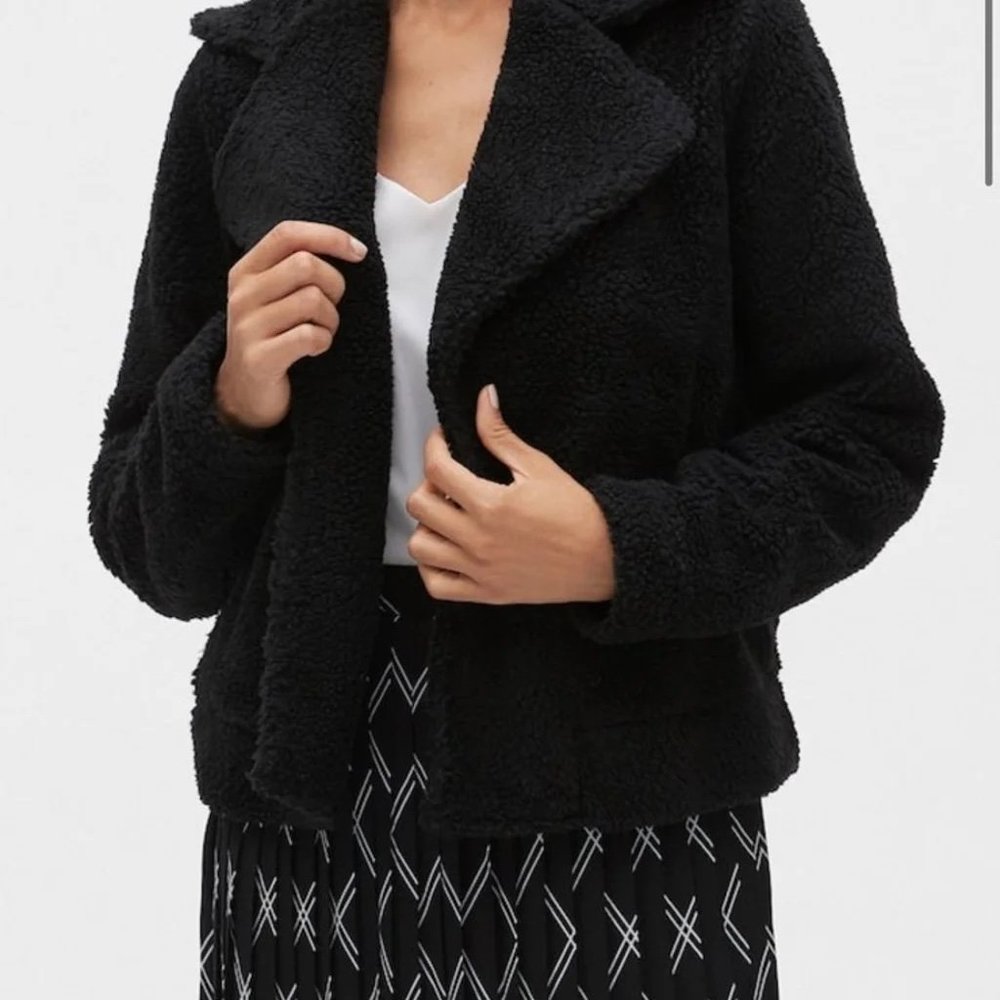 Banana Republic Black Cropped Teddy Coat